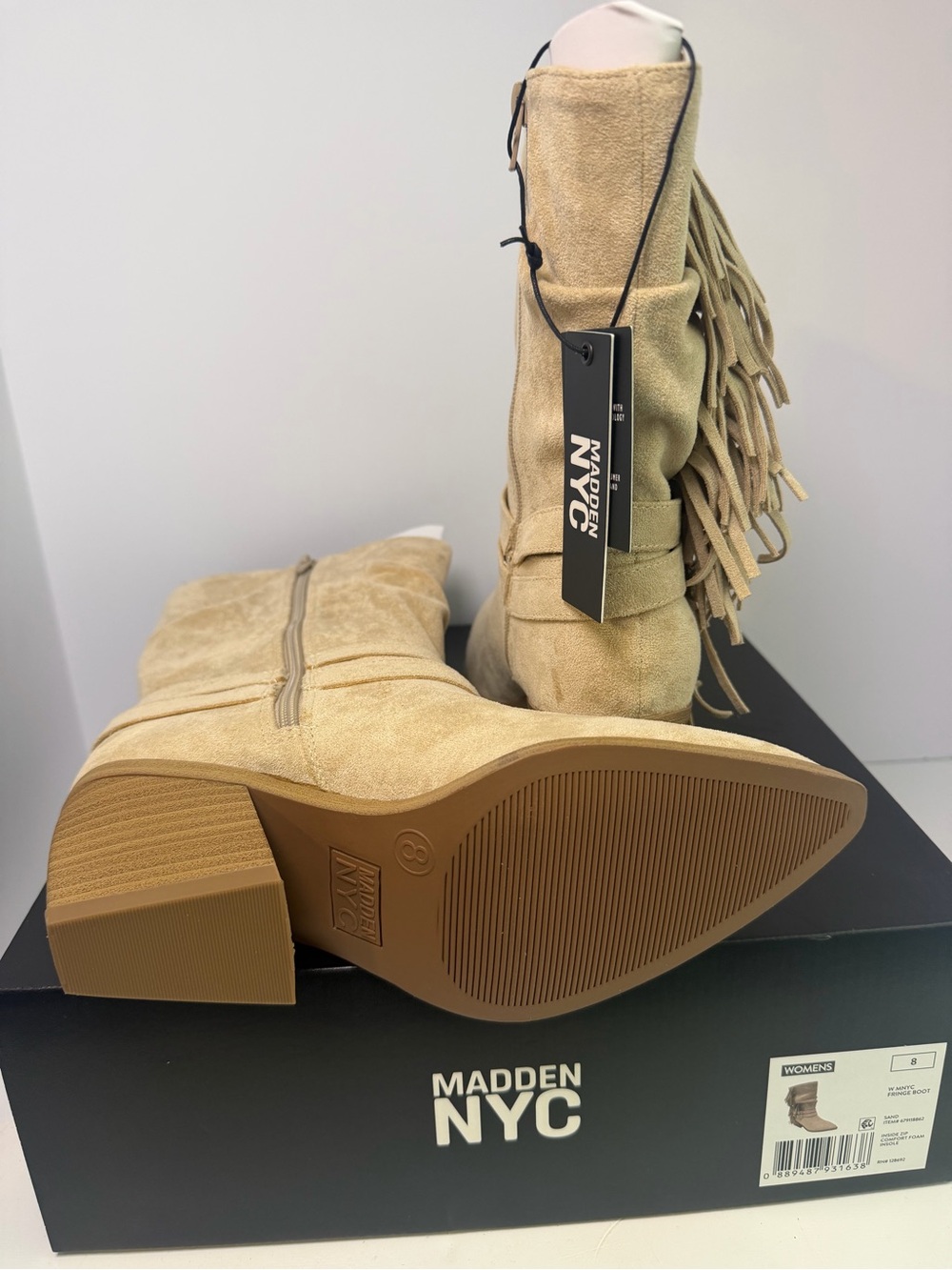 Steve Madden Beige Suede Fringe Mid-Calf Booties - Picture 8 of 9